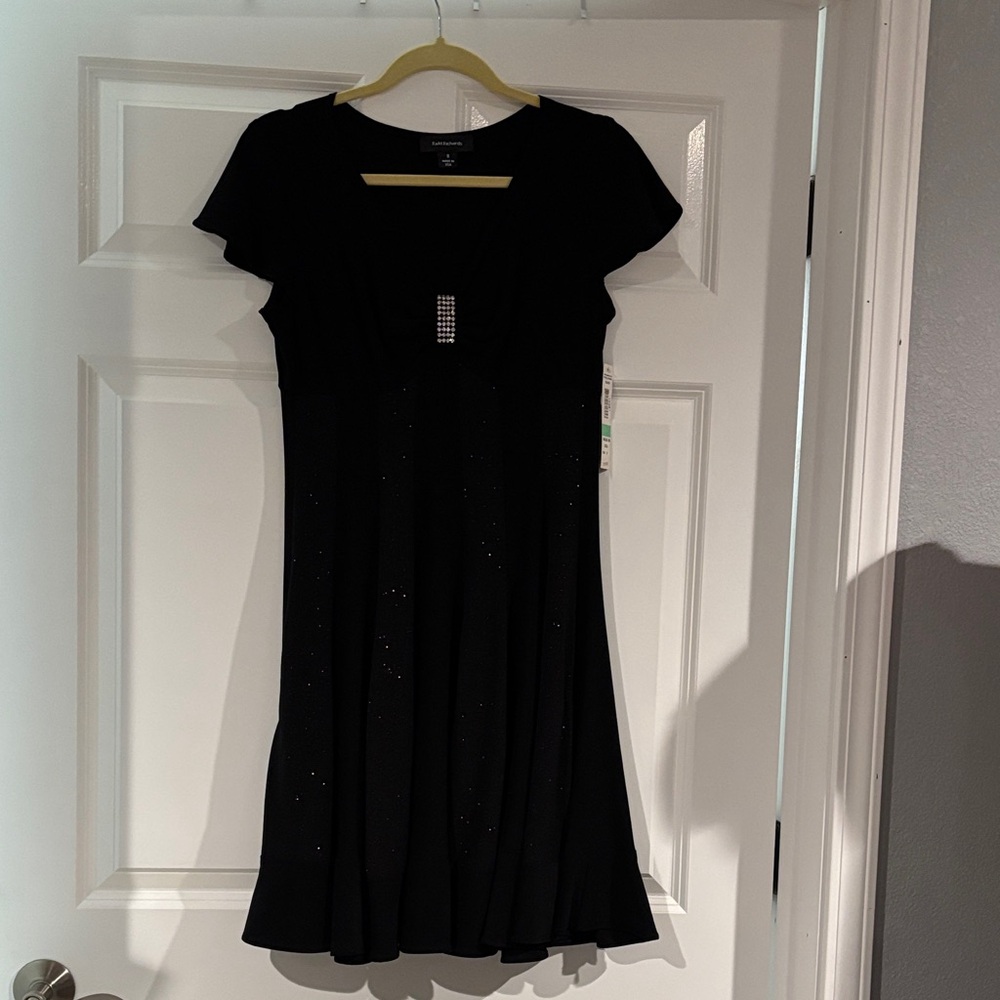 R & M Richards Black Mini Dress with Rhinestone Detail